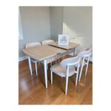 MSY HOME 4 Kişilik Lina Beyaz Kumaş 80*130 Traverten Açılır Masa Sandalye Seti (Modern Seri)Krem İskelet