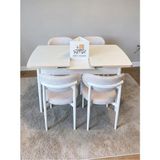 MSY HOME 4 Kişilik Lina Krem Kumaş 80*130 Beyaz Açılır Masa Sandalye Seti (Modern Seri)Beyaz İskelet