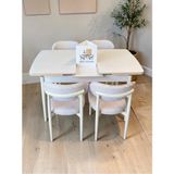 Msy Home 4 Kişilik Lina Krem Kumaş 80*130 Beyaz Açılır Masa Sandalye Seti (Modern Seri)Krem Iskelet