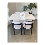 MSY HOME 4 Kişilik Lina Krem Kumaş 80*130 Beyaz Açılır Masa Sandalye Seti (Modern Seri)Siyah İskelet
