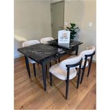 Msy Home 4 Kişilik Lina Krem Kumaş 80*130 Siyah Mermer Açılır Masa Sandalye Seti (Modern Seri) Siyah Iskelet