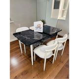 Msy Home 4 Kişilik Lina Krem Kumaş 80*130 Siyah Mermer Açılır Masa Sandalye Seti (Modern Seri)Beyaz Iskelet