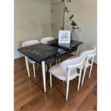 Msy Home 4 Kişilik Lina Krem Kumaş 80*130 Siyah Mermer Açılır Masa Sandalye Seti (Modern Seri)Krem Iskelet