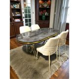 Msy Home 4 Kişilik Monaco Stil Gold Çizgili Krem Yönsüz Kumaş Ironi Oval Masa Modern Yemek Odası Seti - Bej