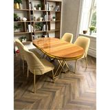 Msy Home 4 Kişilik Monaco Stil Gold Çizgili Yönsüz Kumaş Modern Yemek Odası Seti - Bej