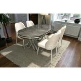 Msy Home 4 Kişilik Monaco Stil Krom Çizgili Krem Kumaş Ironi Oval Masa Modern Yemek Odası Seti
