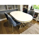 Msy Home 4 Kişilik Naz Serisi Beyaz Masa Yönsüz Kumaş Lüks ve Modern Yemek Odası Takımı - Gri