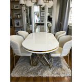 Msy Home 4 Kişilik Serya Beyaz Oval Masa Gold Ayak Yönsüz Kumaş Modern ve Şık Yemek Odası Takımı - Bej