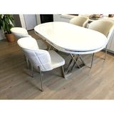 Msy Home 4 Kişilik Serya Beyaz Oval Masa Krom Ayak Yönsüz Kumaş Modern ve Şık Yemek Odası Takımı - Krem