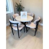 Msy Home 4 Kişilik Vela Krem Kumaş 90*90 Beyaz Yuvarlak Sabit Masa Krem Sandalye Seti (Modern Seri) - Bej