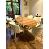 Msy Home 4kişilik Serya Ceviz Oval Masa Gold Ayak Yönsüz Kumaş Modern ve Şık Yemek Odası Takımı - Bej