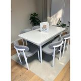 Msy Home 6 Adet Lina A.gri Kumaş 80*130 Beyaz Açılır Masa Sandalye Seti (Modern Seri)Beyaz Iskelet - Açık Gri