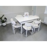 Msy Home 6 Adet Lina Beyaz Kumaş 80*130 Beyaz Açılır Masa Sandalye Seti (Modern Seri)Beyaz Iskelet