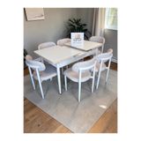 MSY HOME 6 Adet Lina Krem Kumaş 80*130 Beyaz Açılır Masa Sandalye Seti (Modern Seri)Beyaz İskelet