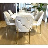 Msy Home 6 Kişilik Ada Gold Serisi Beyaz Masa Yönsüz Kumaş Lüks ve Modern Yemek Odası Takımı - Krem