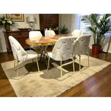 Msy Home 6 Kişilik Ada Gold Serisi Ceviz Masa Yönsüz Kumaş Lüks ve Modern Yemek Odası Takımı - Krem