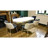 Msy Home 6 Kişilik Aura Gold Serisi Beyaz Lake Oval Yemek Masası ve Puffy Antrasit Sandalye Takımı Modern - Krem - Füme - KremFüme