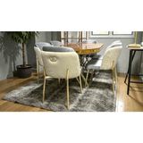 Msy Home 6 Kişilik Aura Gold Serisi Ceviz Lake Oval Yemek Masası ve Puffy Açık Gri Sandalye Takımı Modern - Krem - Açık Gri - Krem-Açık Gri