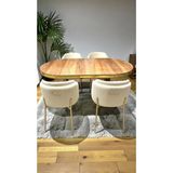 Msy Home 6 Kişilik Aura Gold Serisi Ceviz Lake Oval Yemek Masası ve Puffy Krem Sandalye Takımı Modern