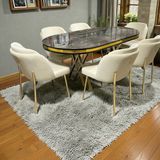 Msy Home 6 Kişilik Aura Gold Serisi Ironi Lake Oval Yemek Masası ve Puffy Krem Sandalye Takımı Modern