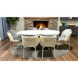 Msy Home 6 Kişilik Aura Krom Serisi Beyaz Lake Oval Yemek Masası ve Puffy A.gri Sandalye Takımı Modern - Krem - Açık Gri - Krem-Açık Gri