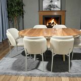 Msy Home 6 Kişilik Aura Krom Serisi Ceviz Lake Oval Yemek Masası ve Puffy Krem Sandalye Takımı Modern