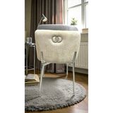 Msy Home 6 Kişilik Aura Krom Serisi Ironi Lake Oval Yemek Masası ve Puffy Açık Gri Sandalye Takımı Modern - Krem - Açık Gri - Krem-Açık Gri