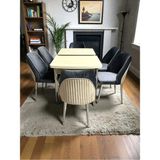 Msy Home 6 Kişilik Ay Serisi Krom Kelebek Traverten Kelebek Yemek Masası Takımı - KREM-FÜME