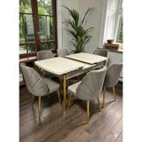 Msy Home 6 Kişilik Dünya Serisi Gold Kelebek Traverten Kelebek Yemek Masası Takımı - Cappuccino