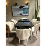Msy Home 6 Kişilik Exclusive Kelebek Black Marble Krom Ayaklı Modern Yemek Odası Grubu - Bej