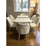 Msy Home 6 Kişilik Göz Serisi Gold Kelebek Traverten Kelebek Yemek Masası Takımı - Bej
