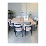 Msy Home 6 Kişilik Krem Lina 80*130 Traverten Açılır Kelebek Masa Sandalye Seti (Modern Seri)