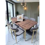 Msy Home 6 Kişilik Lina 80*130 Çam Açılır Masa Sandalye Seti (Modern Seri)Krem Iskelet - Açık Gri