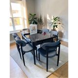 Msy Home 6 Kişilik Lina 80*130 Siyah Mermer Açılır Masa Sandalye Seti (Modern Seri) Siyah Iskelet - Antrasit - Antrasit