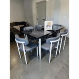 Msy Home 6 Kişilik Lina 80*130 Siyah Mermer Açılır Masa Sandalye Seti (Modern Seri)Krem Iskelet - Antrasit