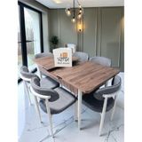 Msy Home 6 Kişilik Lina A.gri 80*130 Antik Çam Açılır Masa Sandalye Seti (Modern Seri)Beyaz Iskelet - Açık Gri