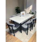 Msy Home 6 Kişilik Lina A.gri Kumaş 80*130 Beyaz Açılır Masa Sandalye Seti (Modern Seri) Siyah Iskelet - Açık Gri