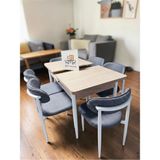 Msy Home 6 Kişilik Lina A.gri Kumaş 80*130 Traverten Açılır Masa Sandalye Seti (Modern Seri)Beyaz Iskelet - Açık Gri