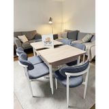 Msy Home 6 Kişilik Lina A.gri Kumaş 80*130 Traverten Açılır Masa Sandalye Seti (Modern Seri)Krem Iskelet - Açık Gri
