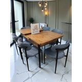 Msy Home 6 Kişilik Lina Antrasit Kumaş 80*130 Antik Çam Açılır Masa Sandalye Seti (Modern Seri) Siyah Iskelet