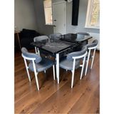 Msy Home 6 Kişilik Lina Antrasit Kumaş 80*130 Siyah Mermer Açılır Masa Sandalye Seti (Modern Seri)Beyaz Iskelet