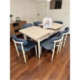 Msy Home 6 Kişilik Lina Antrasit Kumaş 80*130 Traverten Açılır Masa Sandalye Seti (Modern Seri)Krem Iskelet