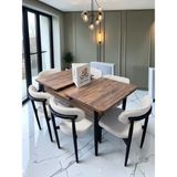 Msy Home 6 Kişilik Lina Beyaz Kumaş 80*130 Antik Çam Açılır Masa Sandalye Seti (Modern Seri) Siyah Iskelet