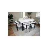 MSY HOME 6 Kişilik Lina Beyaz Kumaş 80*130 Beyaz Açılır Masa Sandalye Seti (Modern Seri) Siyah İskelet
