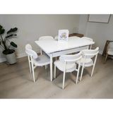 Msy Home 6 Kişilik Lina Beyaz Kumaş 80*130 Beyaz Açılır Masa Sandalye Seti (Modern Seri)Krem Iskelet