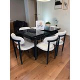 Msy Home 6 Kişilik Lina Beyaz Kumaş 80*130 Siyah Mermer Açılır Masa Sandalye Seti (Modern Seri) Siyah Iskelet