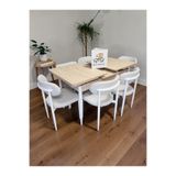 MSY HOME 6 Kişilik Lina Beyaz Kumaş 80*130 Traverten Açılır Masa Sandalye Seti (Modern Seri)Beyaz İskelet