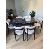 Msy Home 6 Kişilik Lina Krem Kumaş 80*130 Siyah Mermer Açılır Masa Sandalye Seti (Modern Seri) Siyah Iskelet