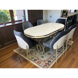 Msy Home 6 Kişilik Milano Serisi Oval Beyaz Lake Masa Yönsüz Kumaş Modern ve Şık Yemek Takımı - Füme - Krem - Füme-Krem