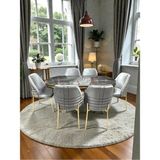 Msy Home 6 Kişilik Monaco Stil Gold Çizgili Gri Yönsüz Kumaş Ironi Oval Masa Modern Yemek Odası Seti - Bej